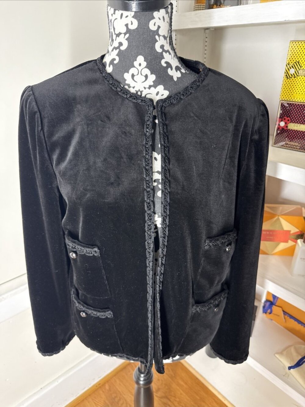 Vintage Choice by Butte Velvet Velour Button Up Jacket  Women’s Size 16 Black